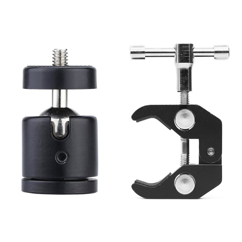 1 Pcs Mini Ball Head 1/4 Inch Mount for Camera Tripod & 1 Pcs Super Clamp with 1/4Inch-20 and 3/8Inch-16 Thread