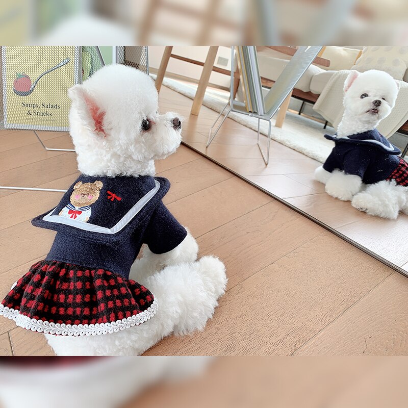 Lente College Stijl Hond Rokken Warme Jas Jassen Leuke Print Hond Kleding Overalls Kleine Puppy Hond Kleding Chihuahua