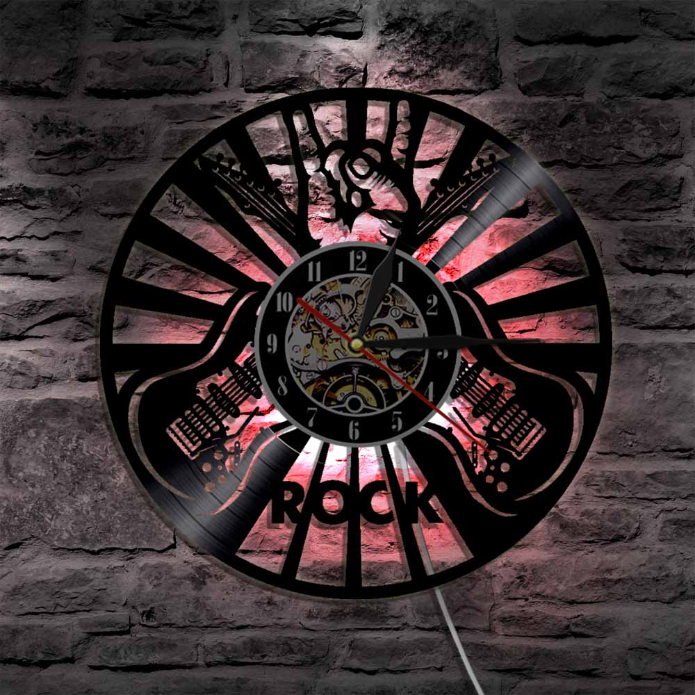 Gitarre Felsen Vinyl Rekord Wanduhren Modernes rollen Musik LED Wanduhr Kreative Wohnkultur Für Musik Liebhaber gitarrist