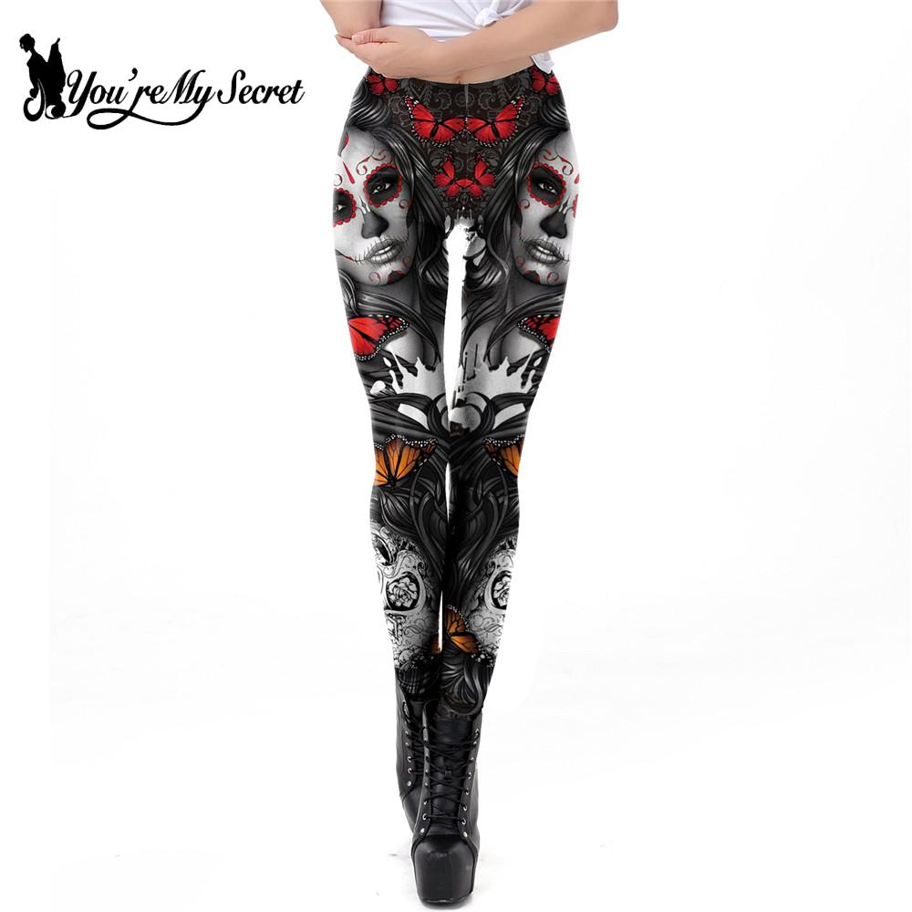 [Je Mijn Secret] Gothic Gedrukt Leggings Voor Vrouwen Halloween Schedel Sexy Legging Rose Patroon Fitness workout Leggins