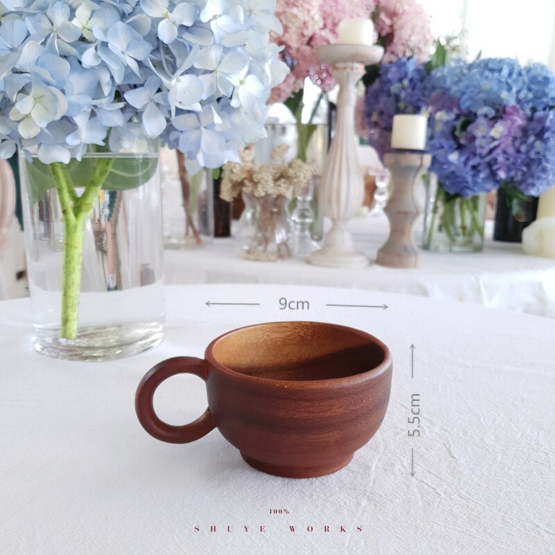 Taza de café de madera hecha a mano, vaso alto de vino tinto, fondo plano, leche Latte, artesanías, taza de cerveza reutilizable con mango, 150ml, 1 ud.: E 165ml
