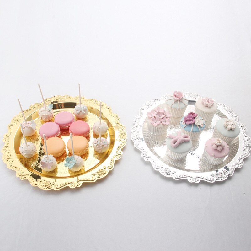 Silver Golden Iron Tray Glossy Plate for Decoration Ornaments Buffet Fruit Cake Party Supplies Dessert Sundries Storage Plates