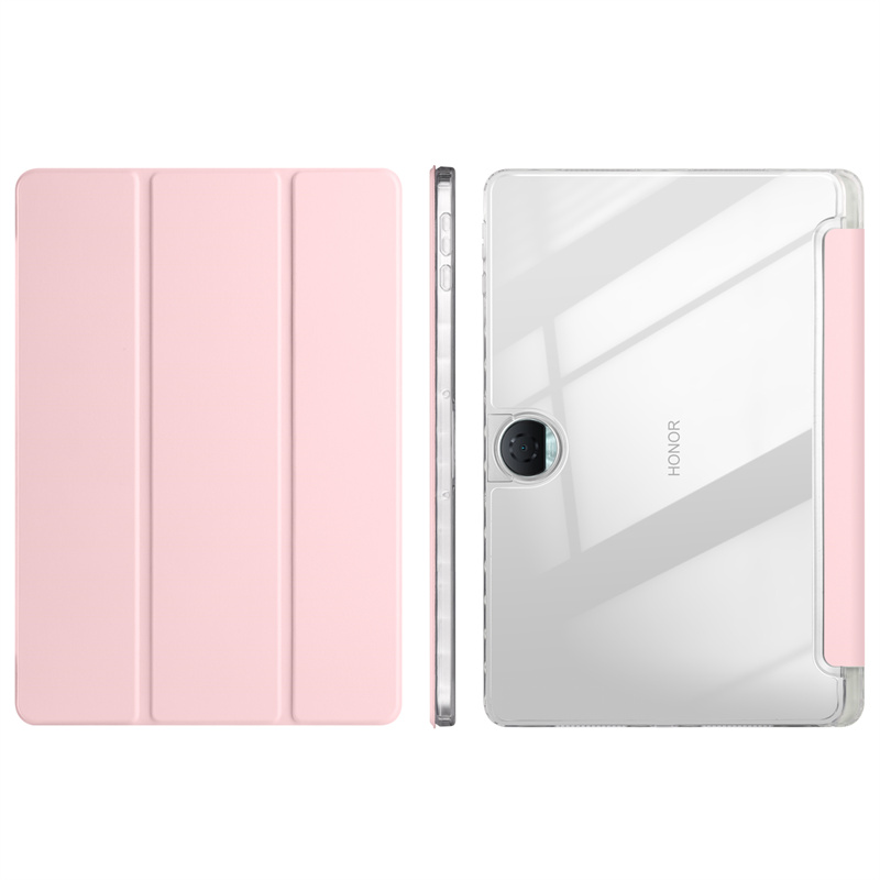 Étui en cuir à trois volets pour Honor Pad 9 12.1 ", coque de tablette à support arrière rigide, étui en acrylique transparent avec porte-stylo, 12.1: Rouge