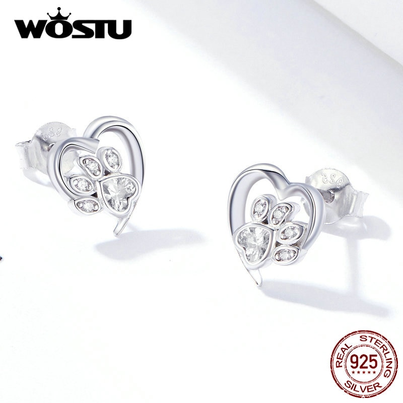 WOSTU-pendientes de plata de primera ley con forma de corazón para mujer, aretes pequeños, plata esterlina 925, Circonia cúbica, zirconia, circonita, zirconita, CQE654-WH