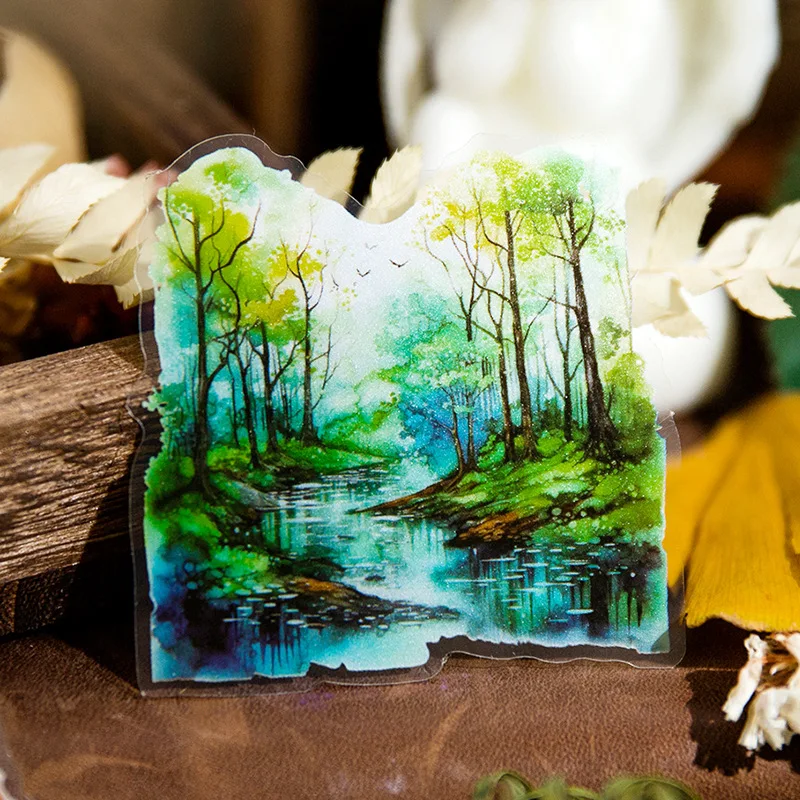 30 unids/bolsa pegatinas transparentes bolsa Crepúsculo bosque serie arte paisaje álbum de recortes diario basura Collages decorativos