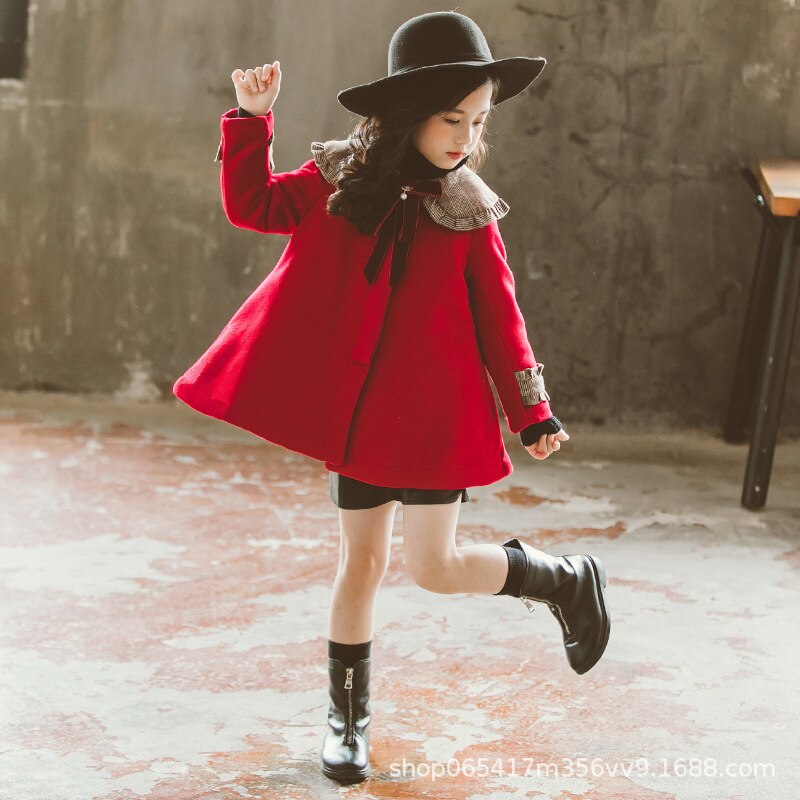 Kinderen wollen jas voor meisjes kinderen herfst winter wollen overjas jassen kerst kostuums rode bovenkleding tops kleding voor 3-12y