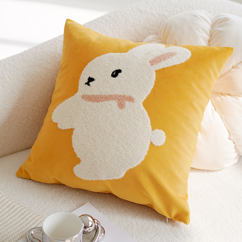 45x45CM Cute Cartoon Rabbit Throw Pillow Cover Nordic Animal Stamping Waist Cushion Cover Decor Home Decorative Pillowcase: Yellow