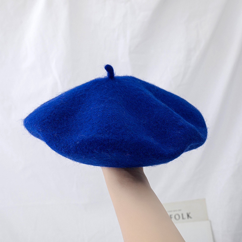 Béret en laine pour femme, chapeau rond, épais et , plusieurs couleurs unies, collection hiver: 010