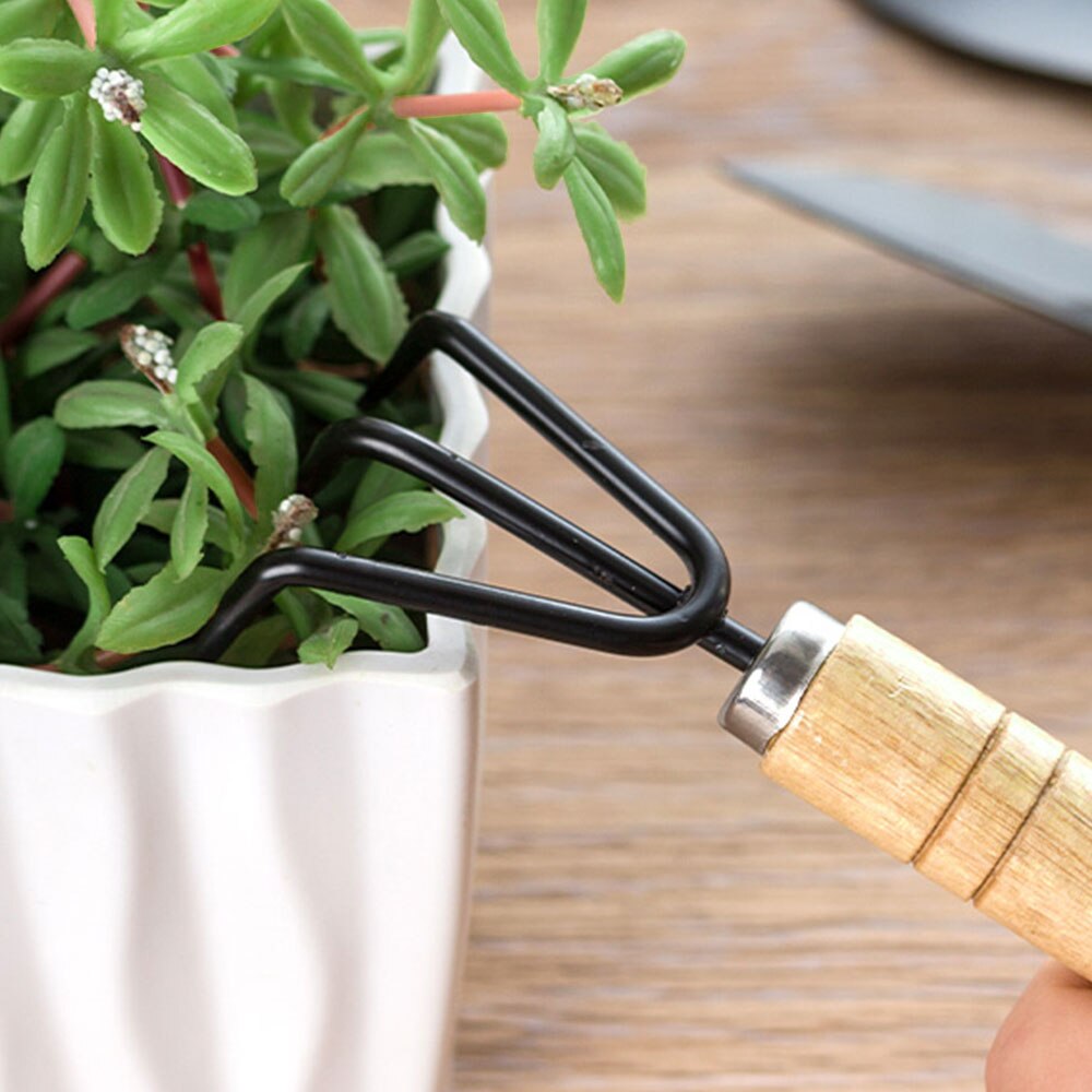 3pcs Mini Portable Gardening Tool Metal Head Shovel Rake Plant Garden Soil Raising Flowers Wooden Handle Gardening Tool Set
