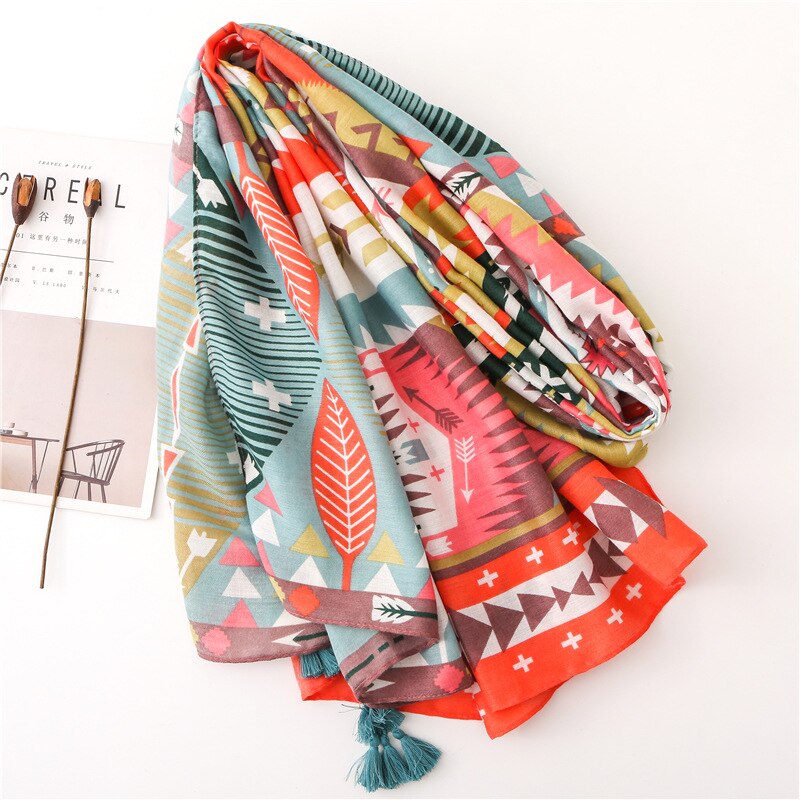Kvinner aztec geometrisk dusk viskose sjal skjerf spania luksustrykk myk innpakning pashmina stjal foulards muslimske hijab sjaal