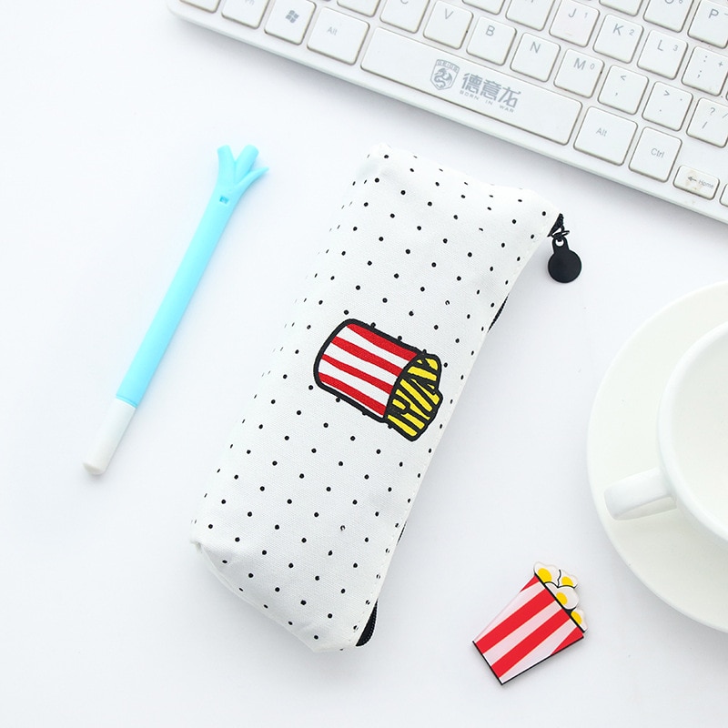 Preciosa cartuchera sencilla con estampado de pizza y patatas fritas, caja para lápices escolares para estudiantes, papelería para oficina