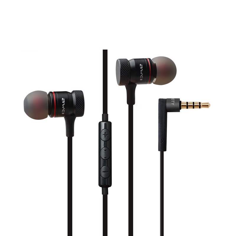 Awei ES-70TY In-Ear Oortelefoon Met Microfoon Metalen Stereo Hoofdtelefoon Wired Headset Super Bass Oortelefoon Voor Iphone Samsung Xiaomi: Black