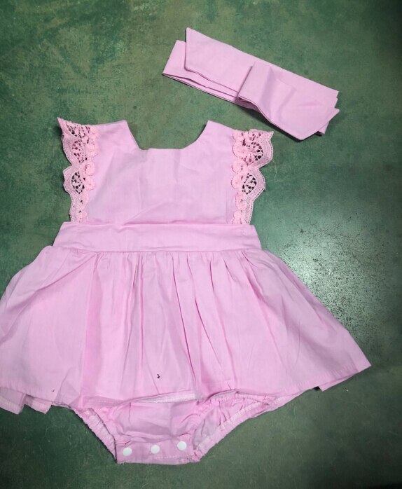 bebé niña ropa de verano sin mangas de encaje de bebé mamelucos + diadema volantes chico recién nacido ropa de bebé mono Casual traje: Rosa / Recién nacido