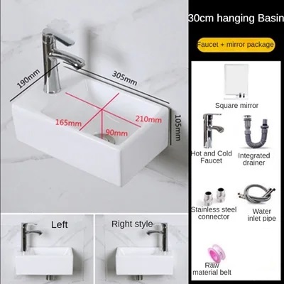 Small Size Mini Tabletop Basin Washbasin Wall Mounted Washbasin Small Wall Mounted Basin Extremely Narrow and Slender