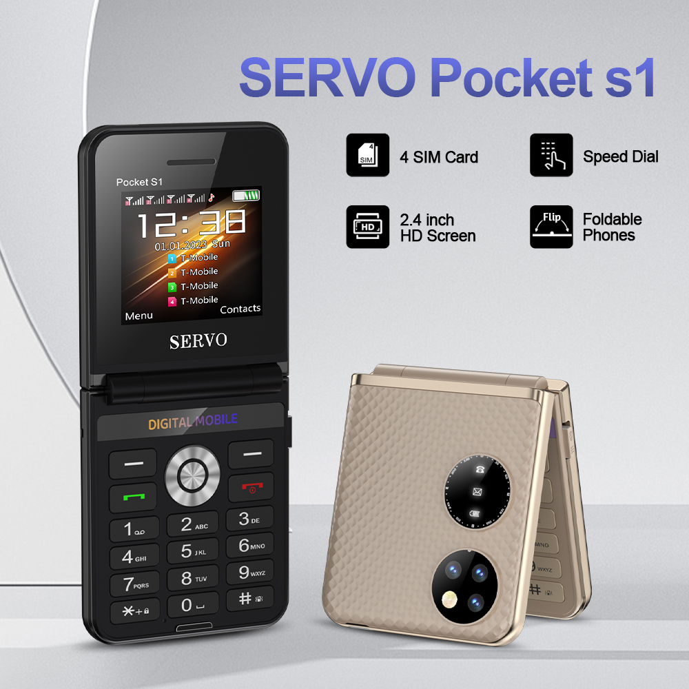 Nowy składany telefon komórkowy SERVO kieszeń S1 z 4 SIM w trybie gotowości Nagrywanie rozmów MP4 Odtwarzacz prędkości Magiczny głos 2G senior Składany telefon komórkowy