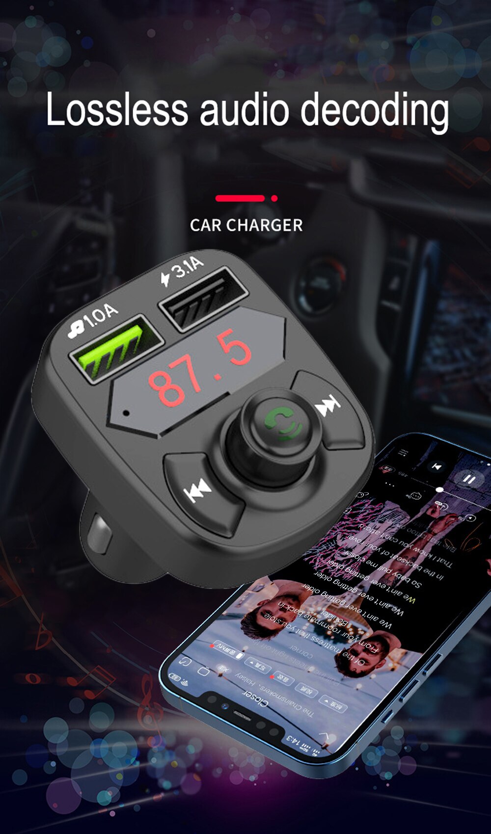 Jinserta Bluetooth 5.0 Fm Radio Transmitter Car Handsfree Bellen Wireless Aux Audio Ondersteuning U Disk/Tf Card 3.1A Usb autolader