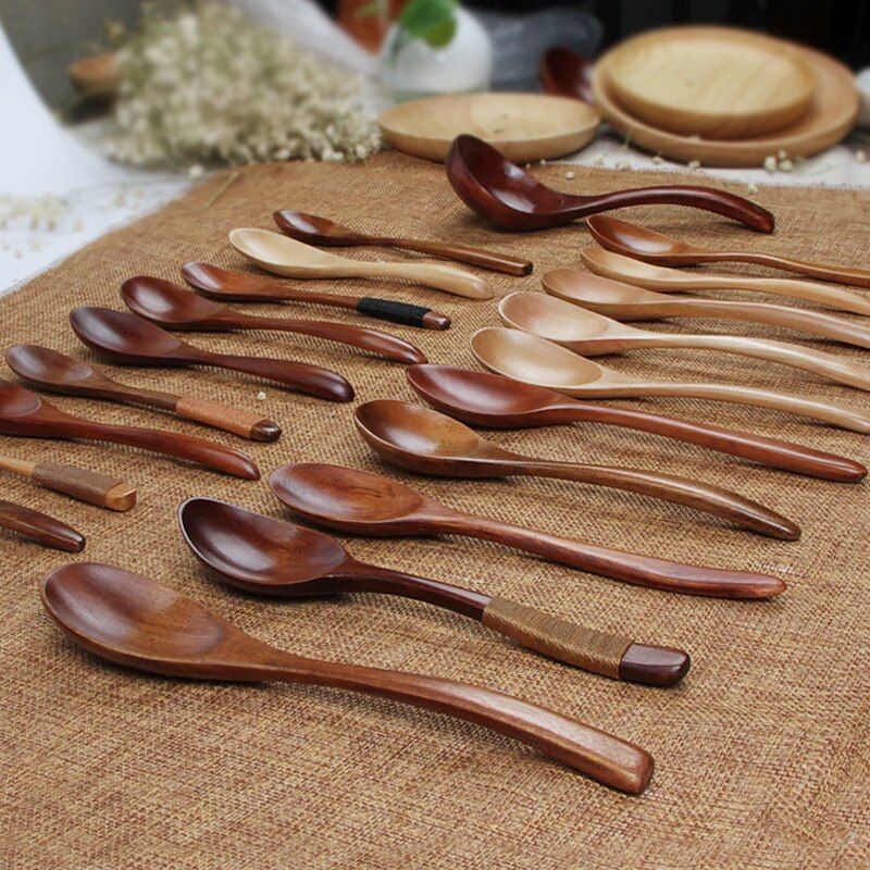 de cuchara de sopa de leche con miel de madera maciza, vajilla de madera con mango largo, cuchara para agitar el café, palo, juegos de accesorios de cocina