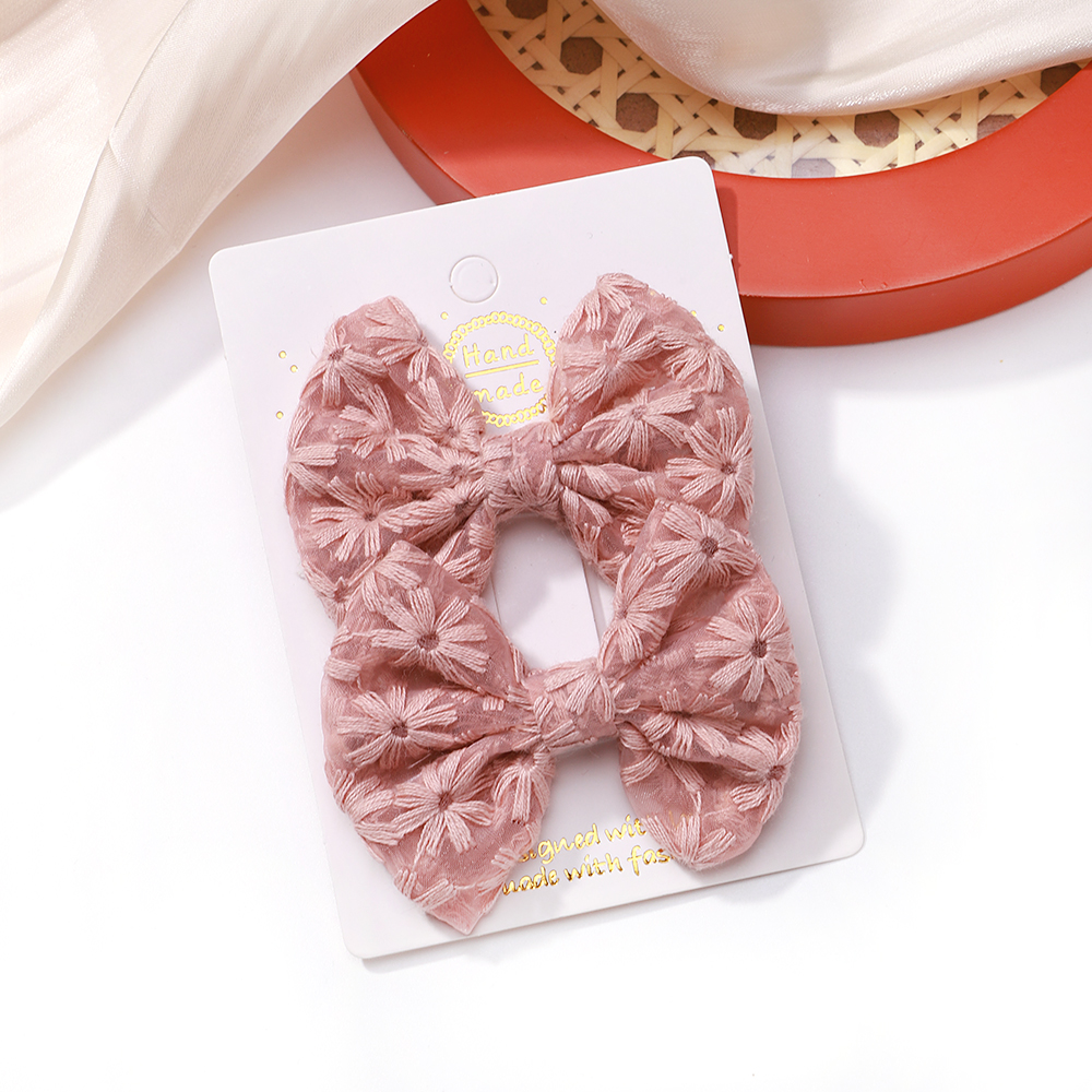 2 unids/set de pinzas para el cabello con lazos bordados, horquillas sólidas para niñas, pasadores de algodón hechos a mano, pasador de pelo de mariposa para niños, sombreros coreanos: Gris oscuro