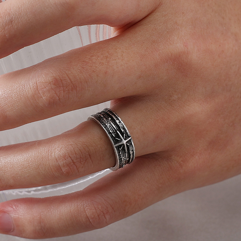 Retro Sterrennacht Art Ring voor mannen Zilver Kleur Punk Gothic Verstelbare Open Ring Rock Handgemaakte Unisex Sieraden Accessoires Cadeau