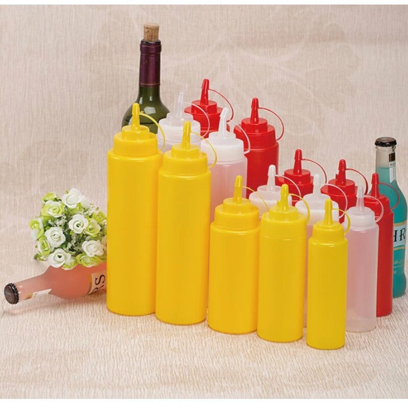 Condiment Bottles with Twist On Cap Lids Ketchup Mustard Mayo Sauces Olive Oil Bottles Kitchen Gadget