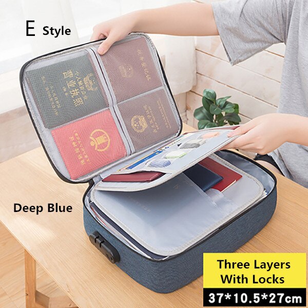 Large Capacity Briefcase Document Bag Passport Wallet Card Organizer Waterproof Storage Pack Business Travel Goods Accessories: E Dark Blue