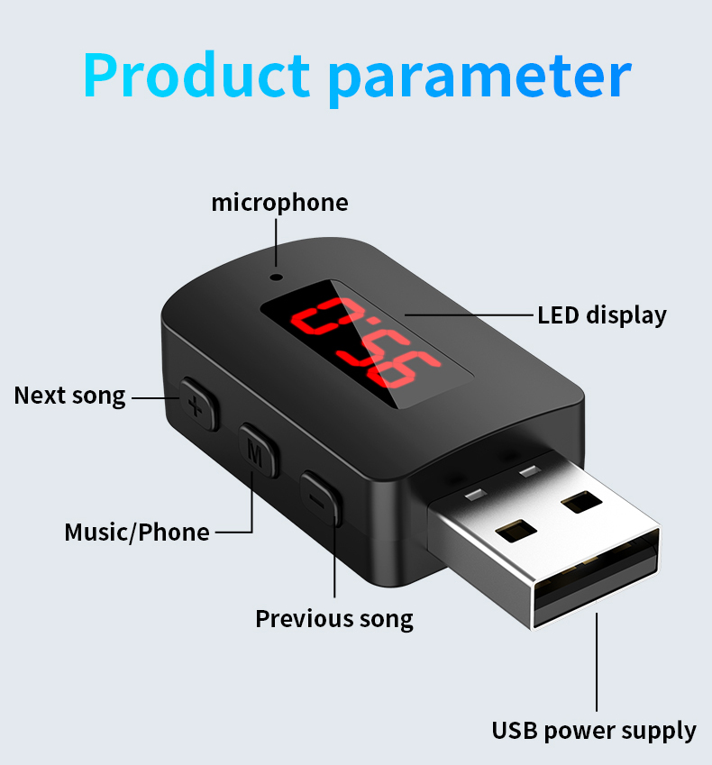 Bluetooth 5.4 Auto Zender Ontvanger Handsfree Bellen Carkit Mini USB Power Auto Draadloze Audio Adapter Voor Fm Radio TV Speaker