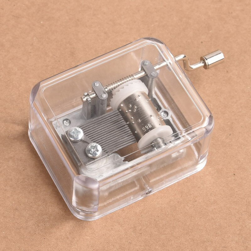 Hand Crank Music Box Mini Movement DIY Rectangle Plastic Transparent Music Case JAN88