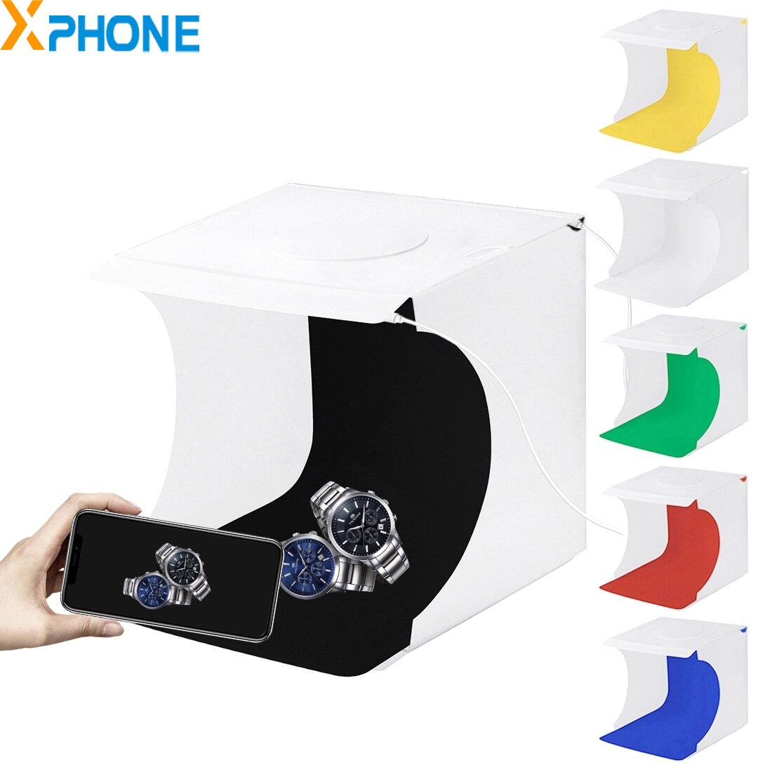 PULUZ Mini Photo Studio Light Box with 2 LED Panels Folding Portable Photo Light Shooting Tent Box Kit with 6 Colors Backdrop