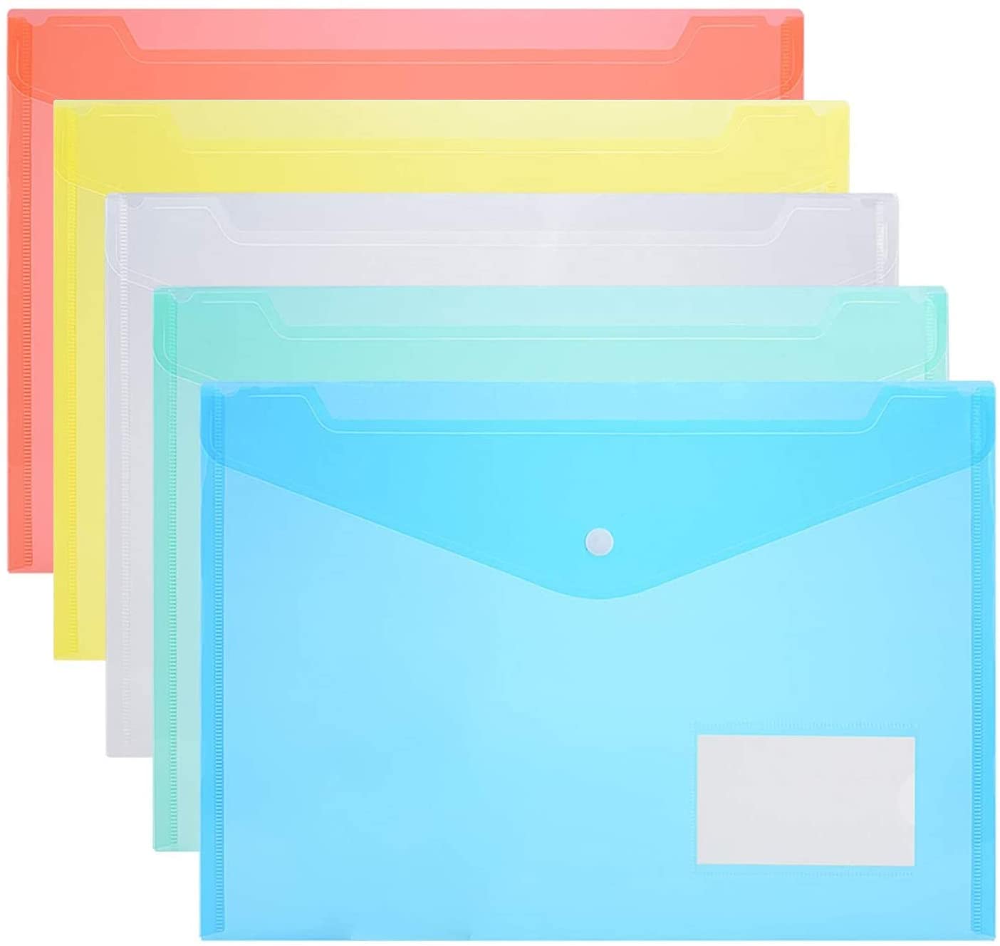 5Pcs A5 Poly Envelop Map Met Drukknoop Clear Waterdichte Plastic Document Protector Voor School Home Office Organisatie: A5-Colorful