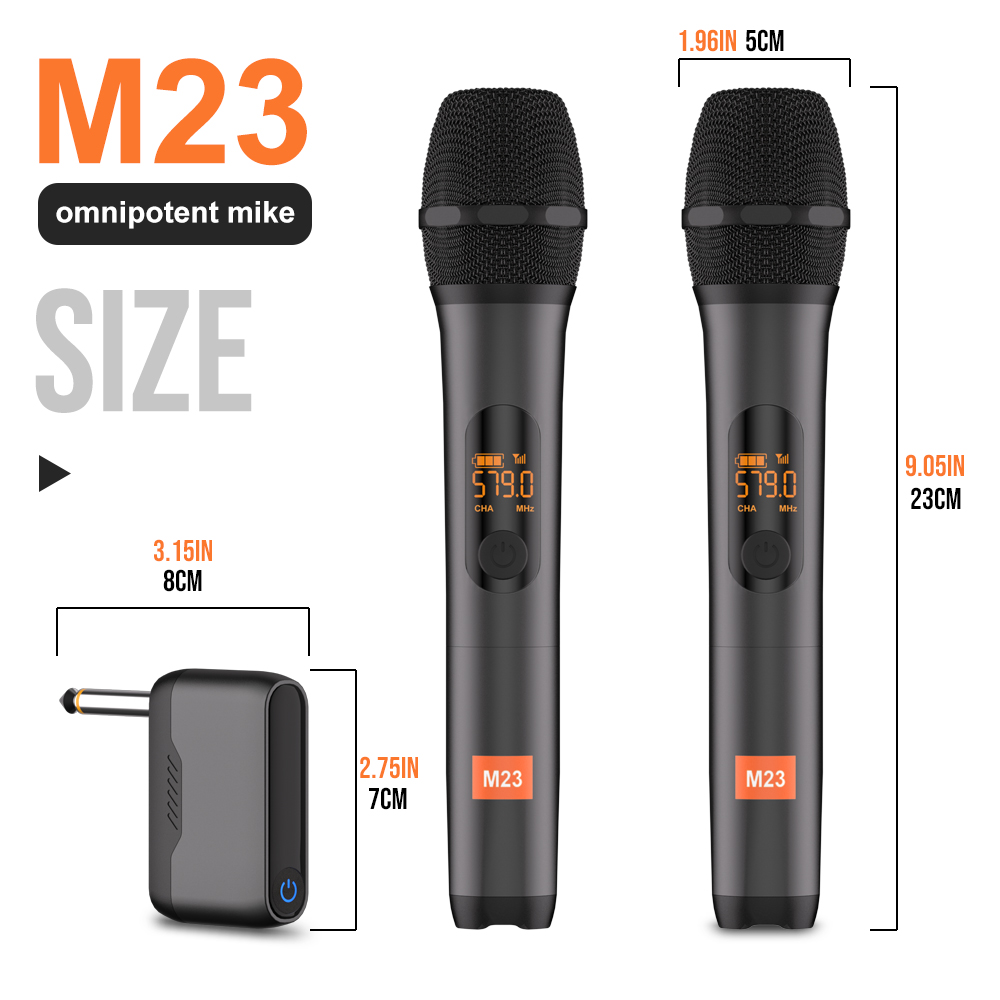 Microphone Wireless M23 UHF 2 Channel Karaoke System Built-in Lithium Battery Cordless Handheld Mic For Church Party Speaker