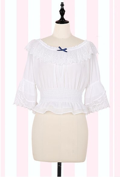 JSK Shinning Stars Lolita Dress Gradient JSK Star Blue Girls Solid Fancy Dress Lace Ruched Pleated Dress With Shirt Set: white shirt / M