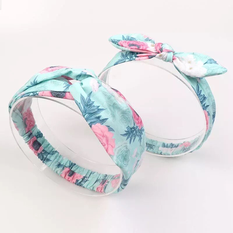 MIXIU 2pcs Mom And Baby Headbands Rabbit Ears Elastic Hair Bands Bow Print Hairbands Parent-child Hair Accessories Kids: 1