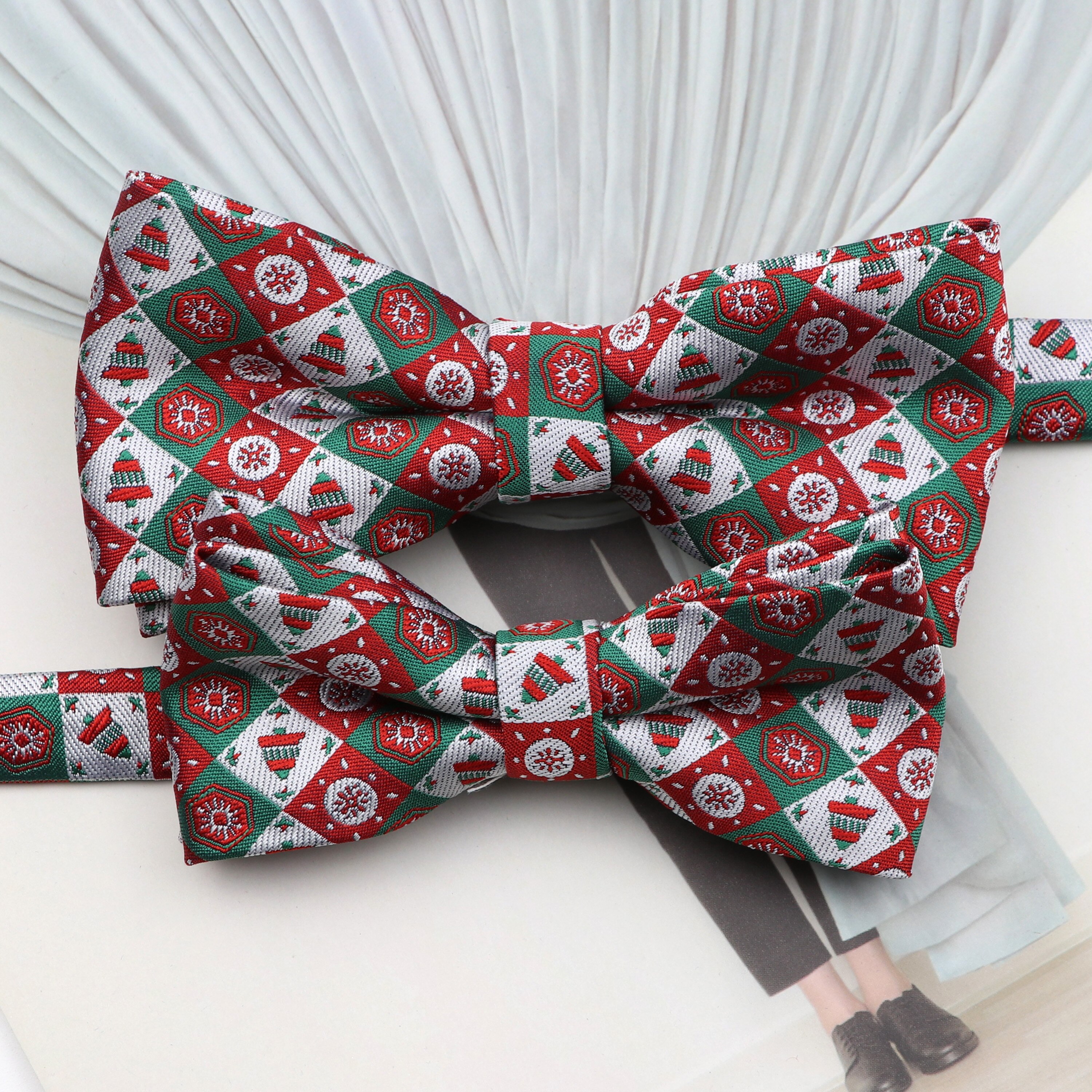 noël noeud papillon ensemble père noël arbre de noël Parent-enfant Polyester rouge bleu papillon Festival accessoire