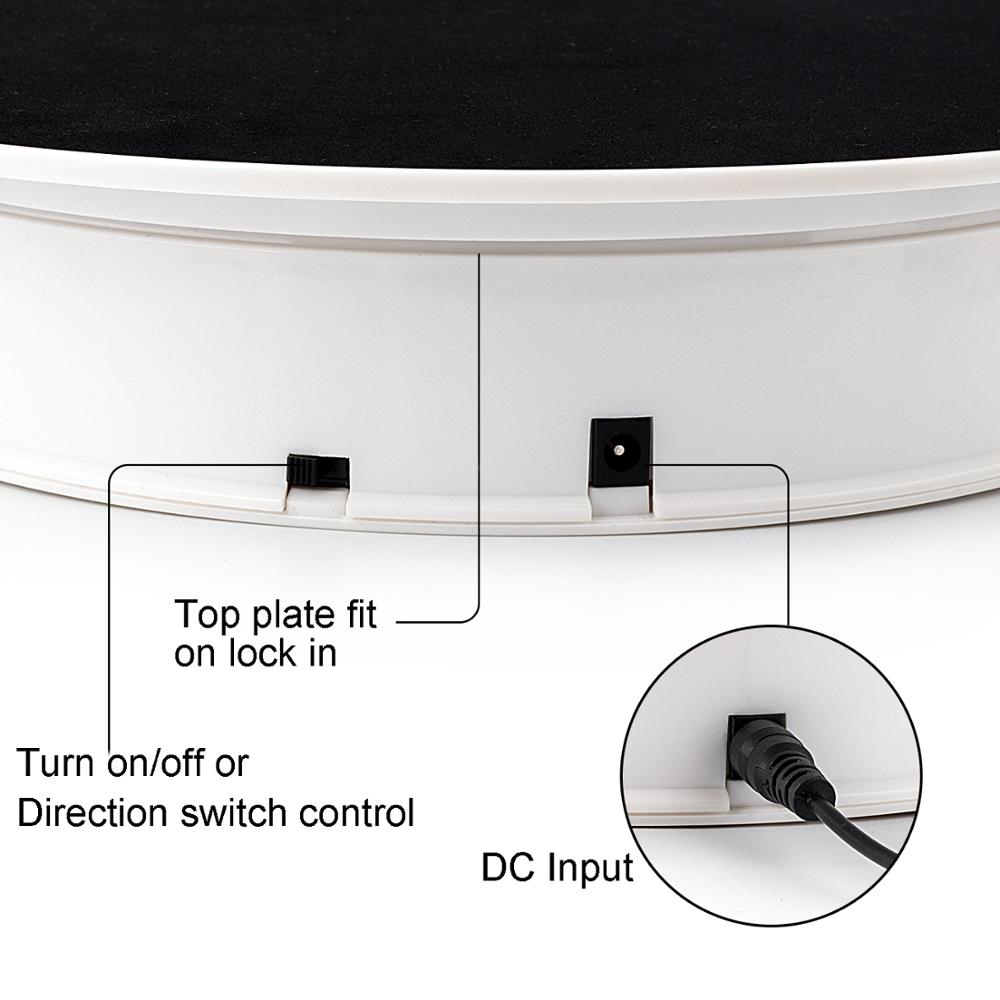 Plateau tournant électrique d'affichage de dessus de velours noir d'untcent 30 cm, charge maximum 5kg pour le présentoir de gâteau de partie de bijoux