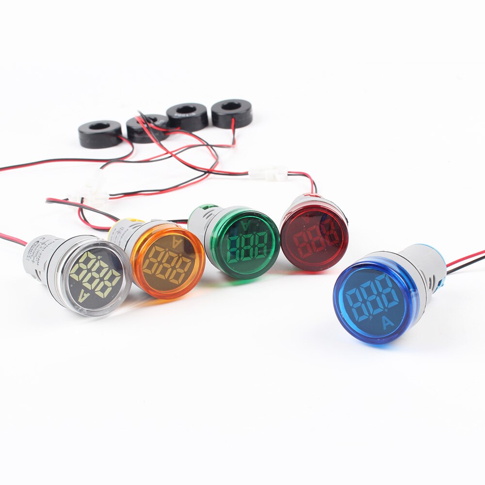 22mm 0-100A LED Ammeter meter indicator pilot light Red Yellow Green white Blue digital ammeter Current transformer