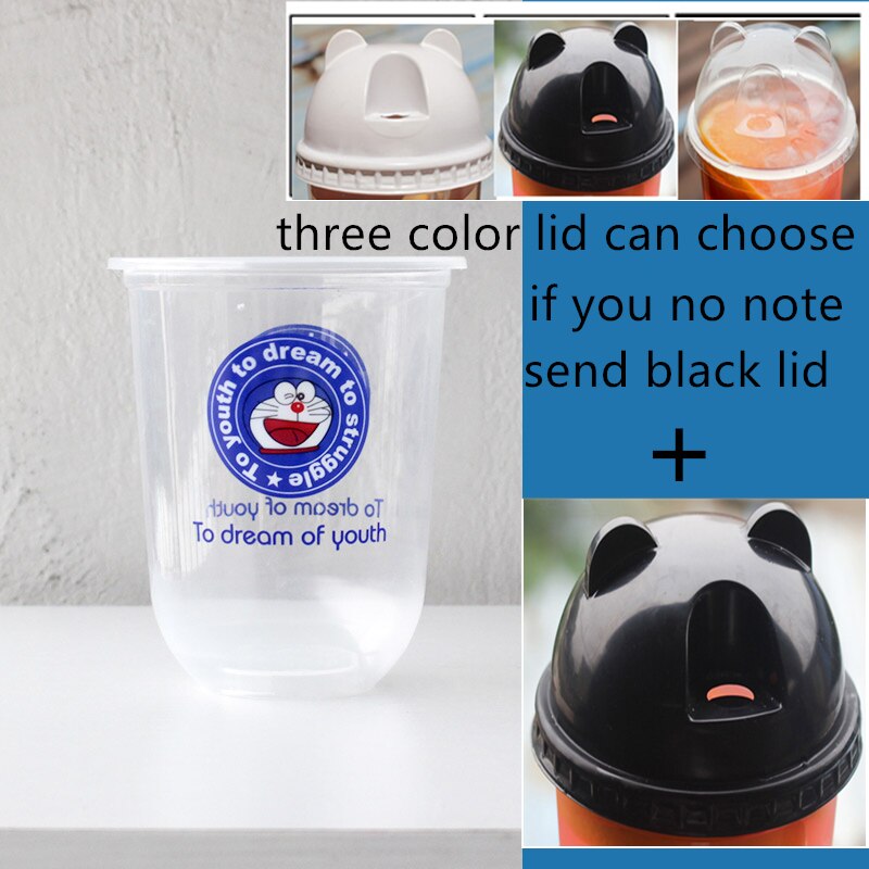 50pcs 95 kaliber U vorm creatieve leuke wegwerp sapkop transparante melk thee plastic bekers koud drankje verpakking cups met deksel: cup and lid7 / 360ml 50pcs