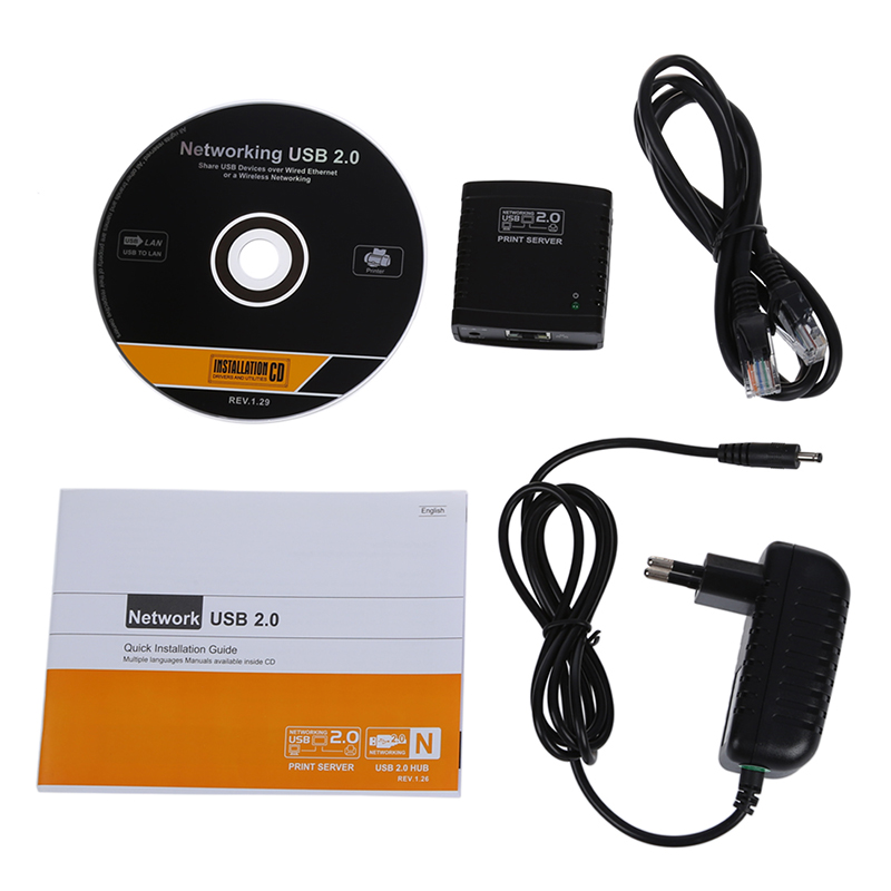 Print Server USB 2.0 Ethernet Netwerk LPR voor LAN Ethernet Networking Printers Delen zwart