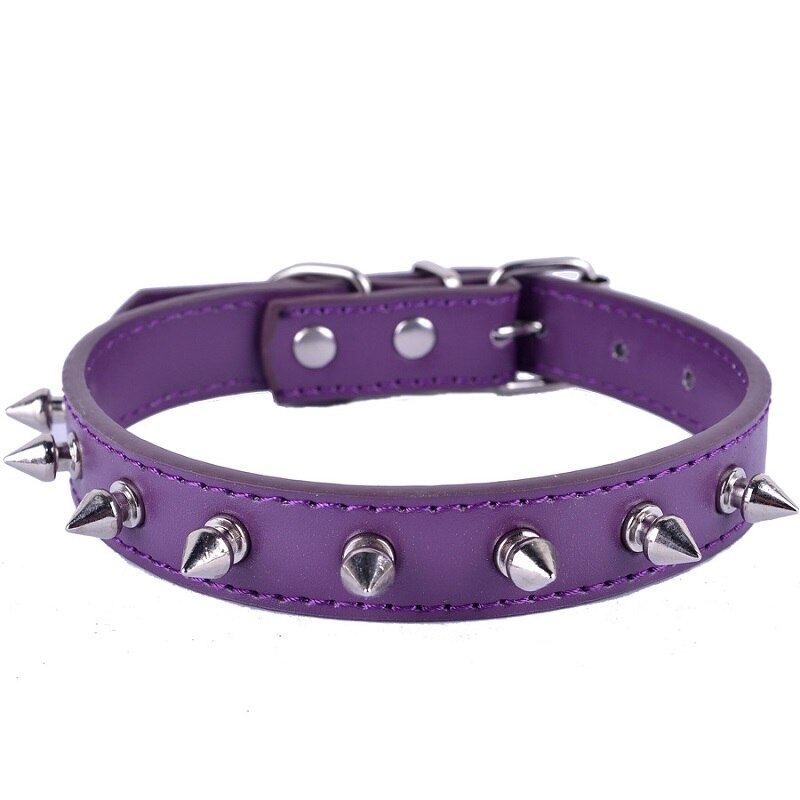 Spiked Studded Gewatteerde Halsband PU Leer Puppy Halsbanden Verstelbare Pitbull hond Neck Strap pet kraag Voor Kleine Middelgrote Honden: Paars / S