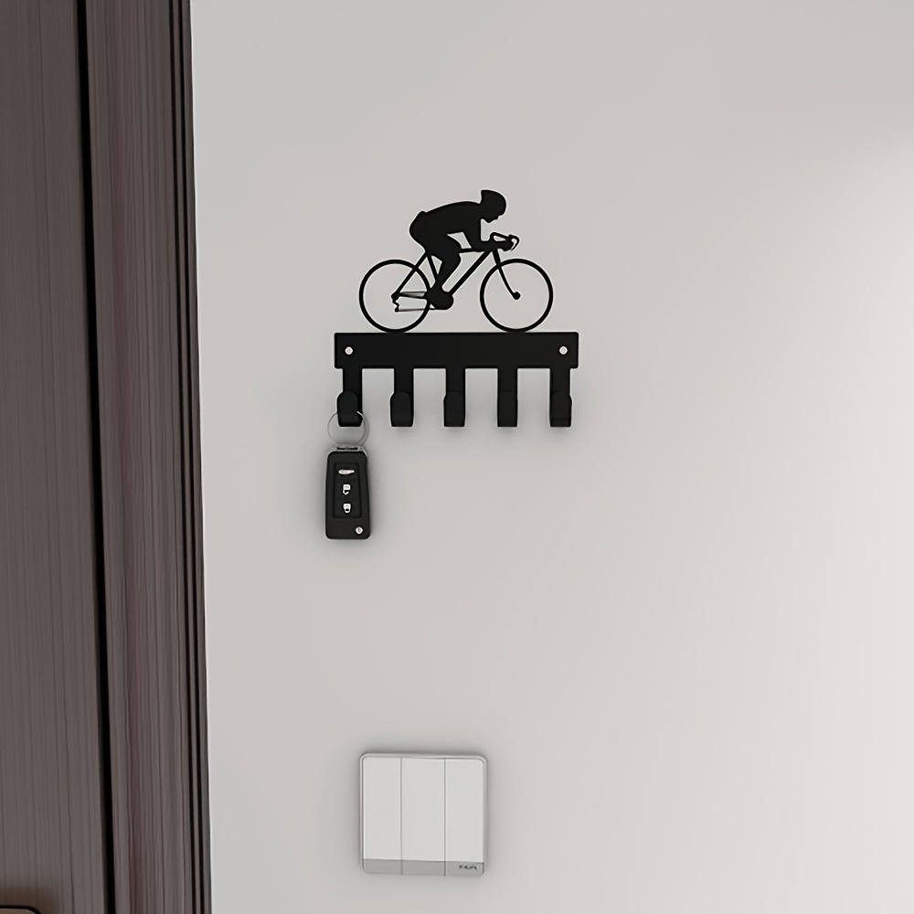 Schlüsselhalter zur Wandmontage, schwarzer Metall-Schlüsselaufhänger, selbstklebender Schlüsselständer-Organizer mit 5 Haken, Fahrrad-/Questrian-Haken, Wanddekoration: Schwarz
