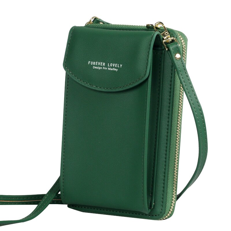 Shoulder Messenger Bag For Ladies Long Zipper Handbags Clutch Bag Large Capacity Mobile Wallet: Green