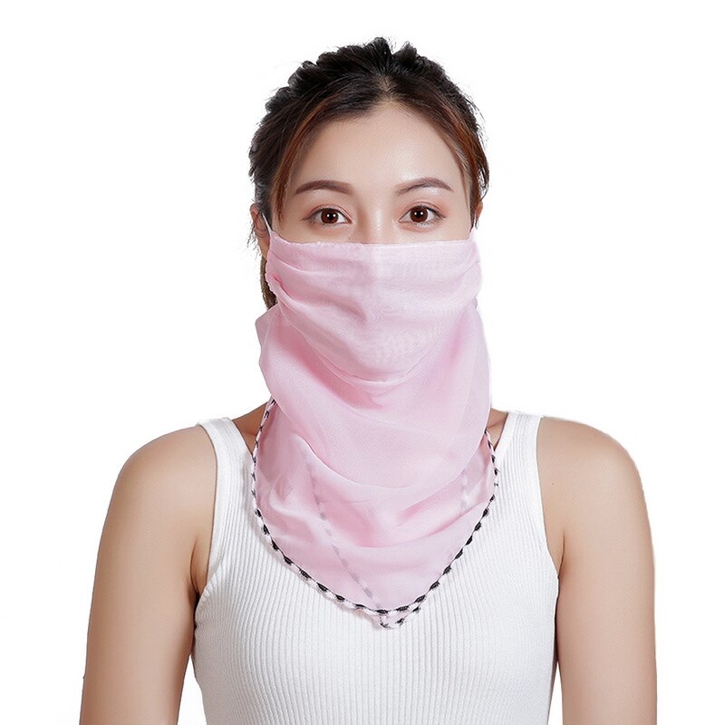 Mascarilla de protección solar nueva, bufanda de seda transpirable de verano fina y con protección del cuello, bufanda triangular de gasa con cobertura completa, para conducción al aire libre: 11