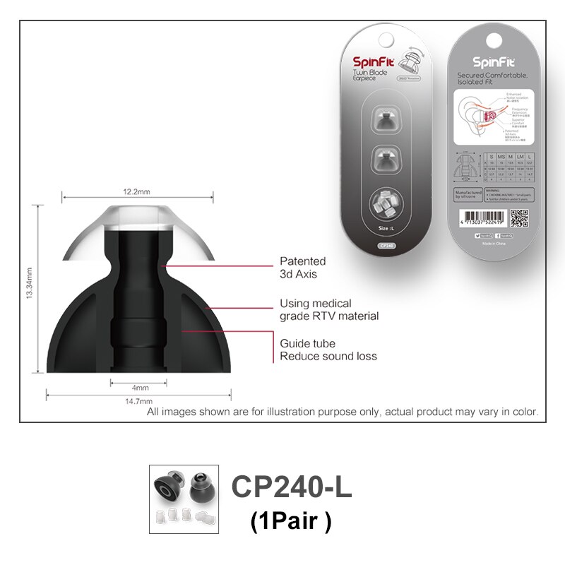 DUNU SpinFit CP100 CP800 CP220 CP230 CP240 In-ohr Kopfhörer Eartip Patentierte Silikon Eartips 1 paar (2 stücke) für DK3001 TITAN 5: CP240 L