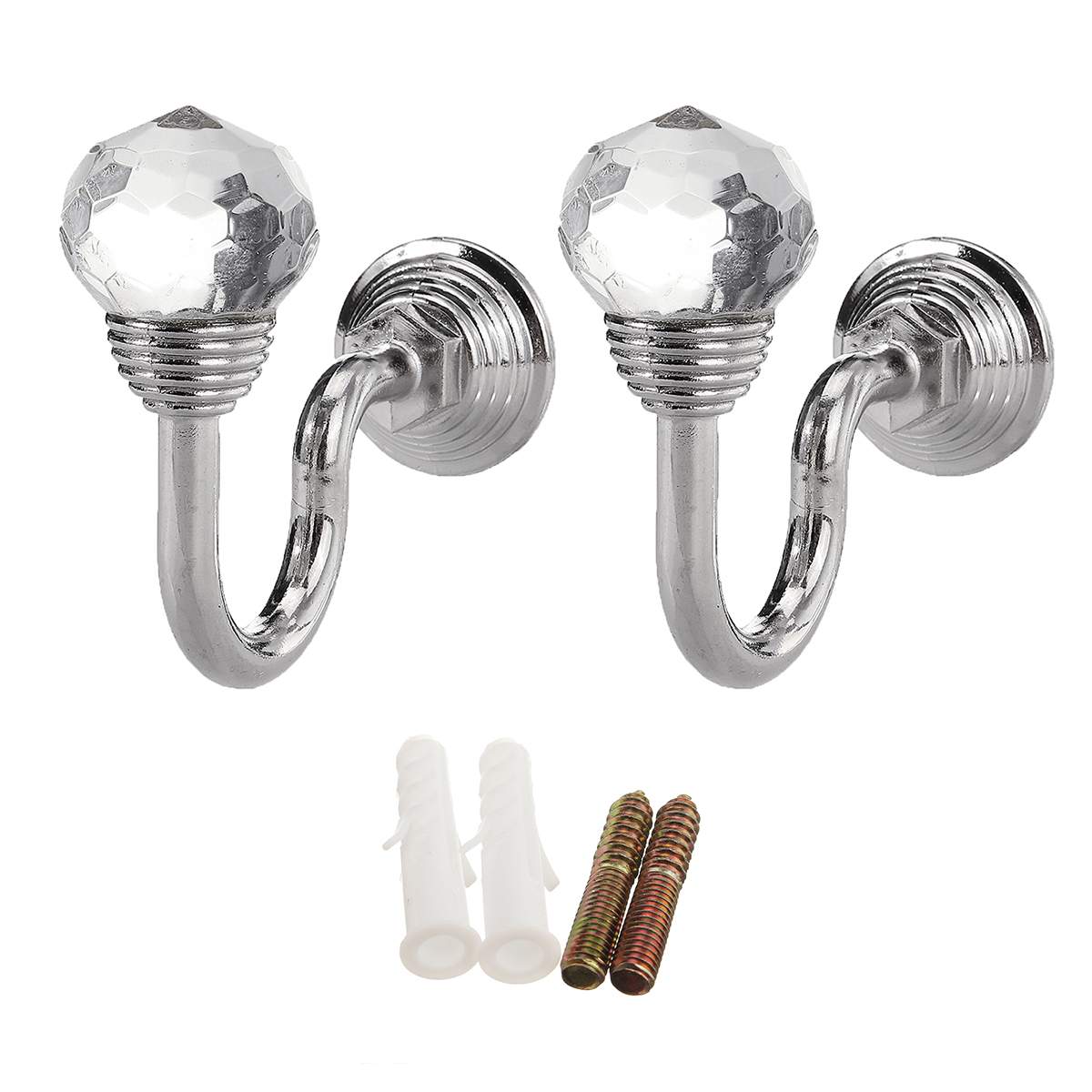 2pc/ set gardin vägg krokar kristall sovrum vardagsrum gardin dekoration beslag vägg dragstång hängare gardin tillbehör: Silver-
