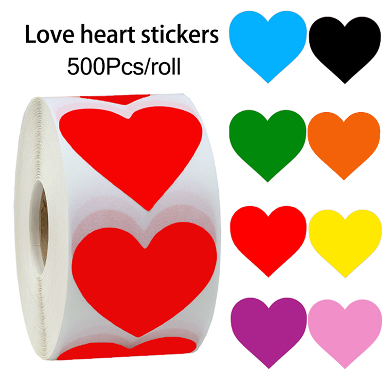 500pcs/roll 12 colors love heart Stickers seal labels Scrapbook for DIY Birthday Party Supplies Kawaii sticker stationery