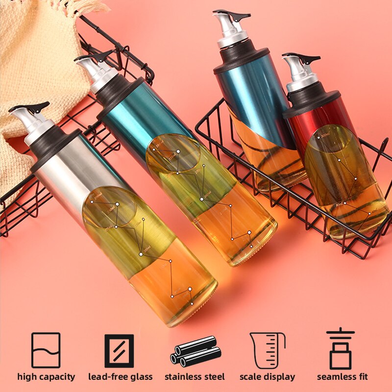 380/650ml Glass Oil Bottle Cooking Seasoning Sauce Storage Bottle Olive Oil Vinegar Dispenser Pouring Spouts Kitchen Accessories