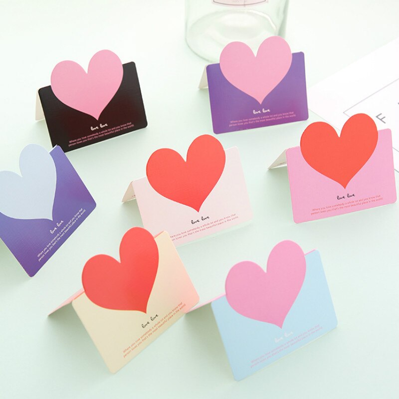 10 stk/pose blandet farve kærlighed hjerte form lykønskningskort valentinsdag kort bryllup invitationer kort romantiske takkekort