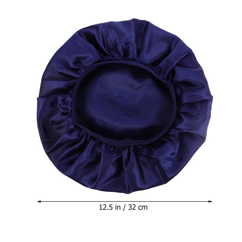 Wide-brimmed Nightcap Elastic Sleep Cap Hair Care Cap Night Sleeping Head Cover: Navy blue