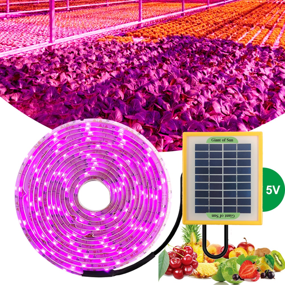 Solar Panel Light Farmhouse Grow Light 5W Solar Panel Flexible Waterproof 0.5/1/2/3/5M Solar Power Lamp Beads Light Spectrum