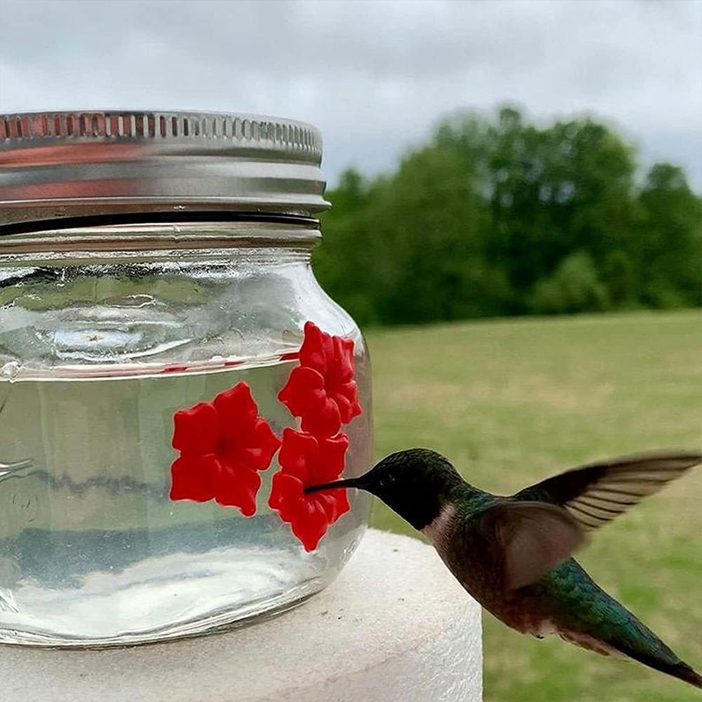 Hanging Hummingbird Feeder Outdoor Garden Bird Feeder Drinker Transparent Mason Jar Flower Decoration Birds Accessories Supplies