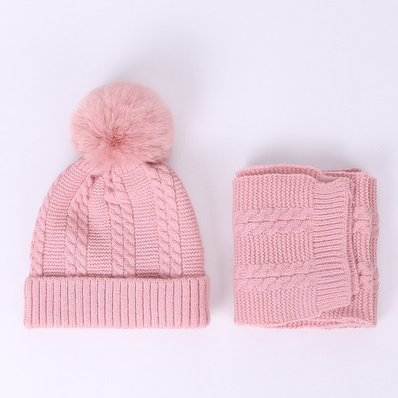 Bonnet et écharpe en fausse fourrure pour enfants, ensemble avec doublure, Bonnet et épais, couleur unie, automne, hiver